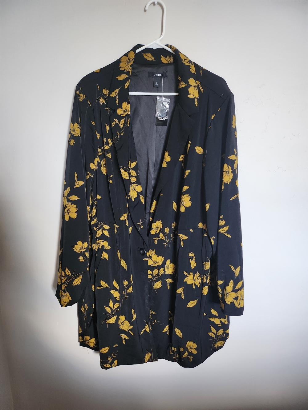 Torrid Black Blazer with Mustard Floral Print